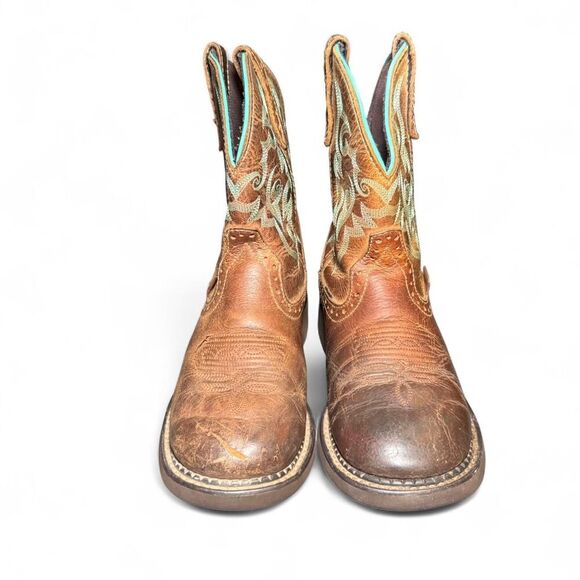 Justin Women’s Western Cowboy Boots Size 6.5 B Brown Leather Embroidered L9606 - Picture 3 of 8